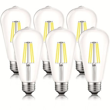 Luxrite ST19 LED Edison Light Bulbs 8W 75W Equivalent 800LM 4000K Cool White Dimmable E26 Base, 6PK LR21653-6PK